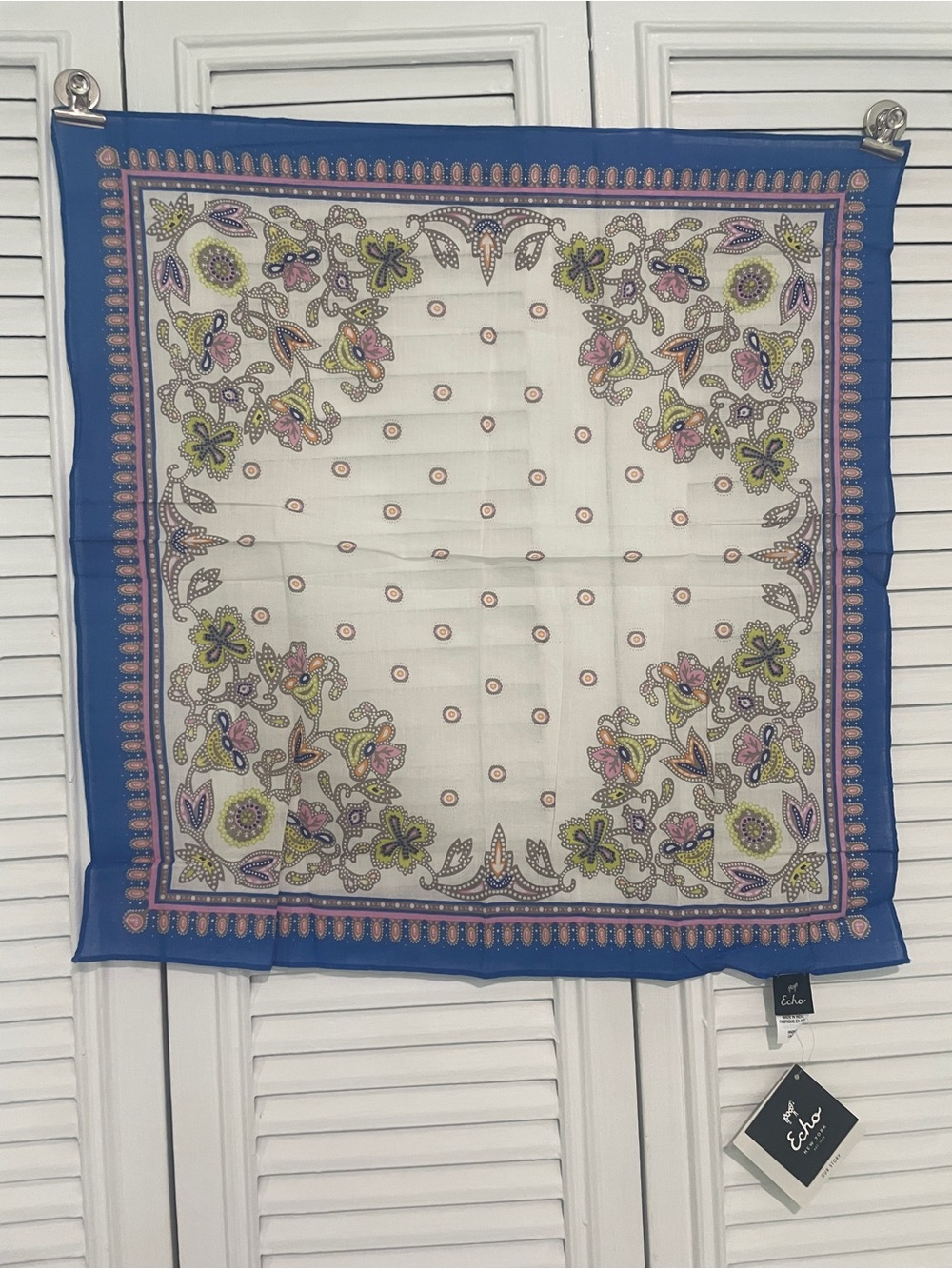 Echo Floral Paisley Silk Scarf in Blue and White